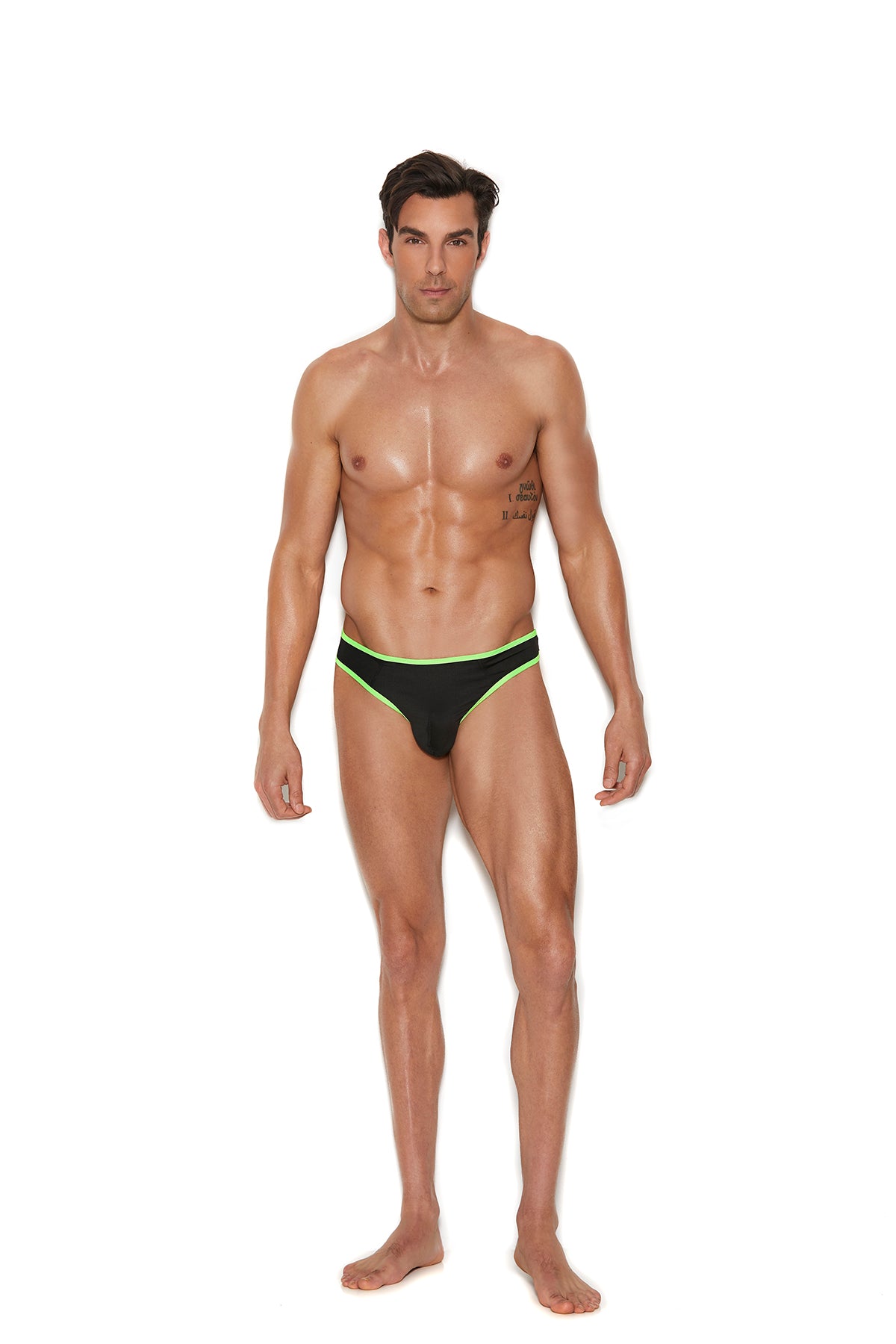 Elegant Moments Men's Thong With Neon Green Trim